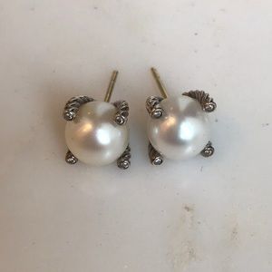 David Yurman 9.5mm Pearl Studs with Diamonds